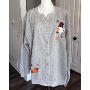 90s Grandma Sweatshirt Womens 3X Embroidered Fall Gnome Pumpkin Cardigan Sweater